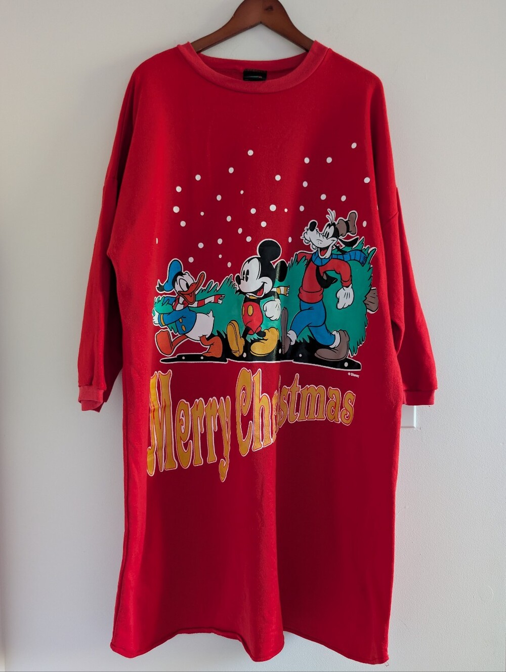 90's Vintage Disney Red "Merry Christmas" Holiday Pajama Nightshirt